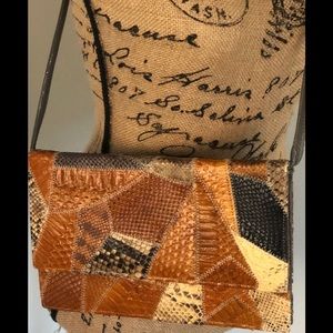 Brown patchwork shoulder bag